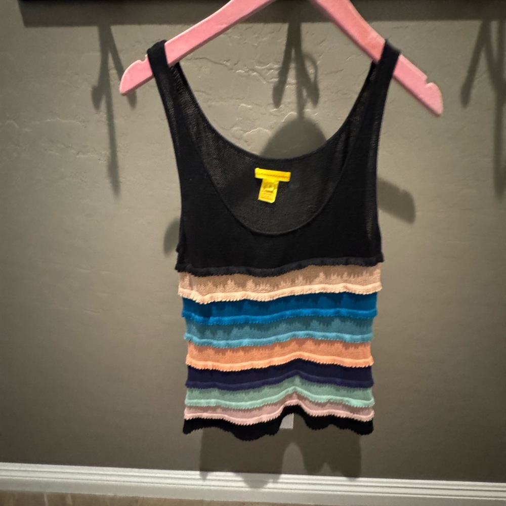 Catherine Malandrino Black and Multicolor Striped Tank Top